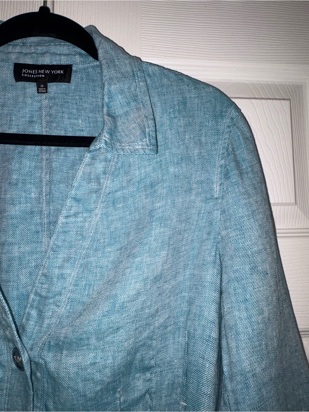 Jones New York Teal-Blue Linen Blend Three-Button Blazer - Picture 6 of 16